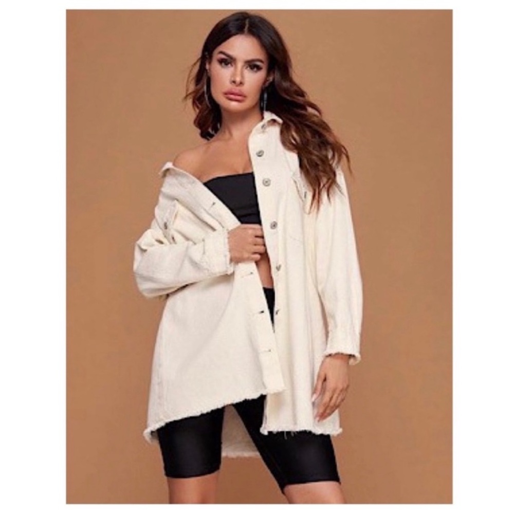 New Ivory Denim Button Down Oversized Shacket
